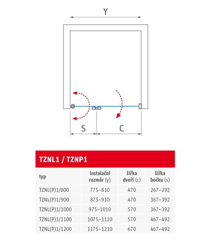 ROTH TOWER LINE TZNL1/800 sprchové dvere 80x200 cm, skladacie, ľavé, brillant/sklo transparent 739-800000L-00-02 Technický nákres
