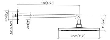 DORNBRACHT TARA horná sprcha pr. 300 mm, s ramenom, chróm 28 679 970-00 Technický nákres