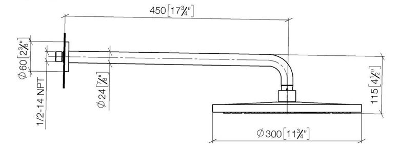 DORNBRACHT TARA horná sprcha pr. 300 mm, s ramenom, chróm 28 679 970-00 Technický nákres