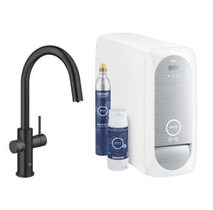 GROHE BLUE HOME drezová elektronická batéria, s vyťahovacou koncovkou, s filtračným a chladiacim zariadením, Bluetooth, napájanie zo siete, čierna
