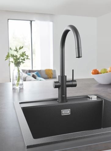 GROHE BLUE HOME drezová elektronická batéria, s vyťahovacou koncovkou, s filtračným a chladiacim zariadením, Bluetooth, napájanie zo siete, čierna 31541KS0 Obrázek - fotka