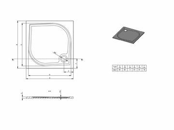 RIHO KOLPING DB21 sprchová vanička 90x90 cm, liaty mramor, s nožičkami, s protišmykom D004005005 Technický nákres
