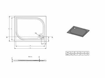 RIHO KOLPING DB31 sprchová vanička 100x80 cm, liaty mramor, s nožičkami, s protišmykom D004006005 Technický nákres