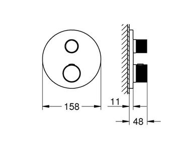 GROHE ATRIO podomietková termostatická batéria, pre 2 spotrebiče, brúsený hard graphite 24396AL0 Technický nákres