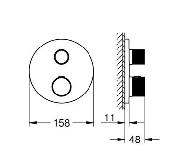 GROHE ATRIO sprchová podomietková termostatická batéria, pre 2 spotrebiče, supersteel 24396DC0 Technický nákres