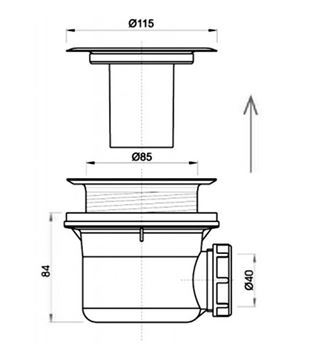 RIHO vaničkový sifón pr. 90 mm, chróm 208912 Technický nákres