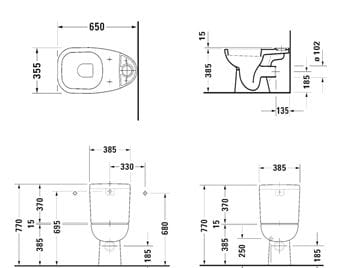 DURAVIT D-CODE WC kombi misa, zadný odpad 21110900002 Technický nákres