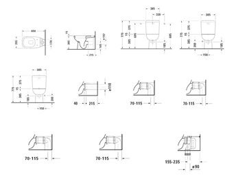 DURAVIT D-CODE WC kombi misa, vario odpad 21180900002 Technický nákres