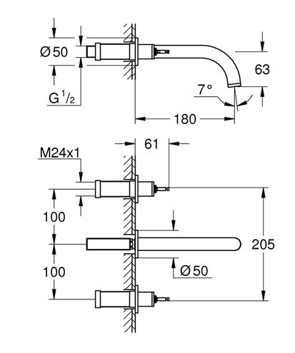 GROHE ATRIO umývadlová podomietková batéria, Water Saving, brúsený hard graphite 20587AL0 Technický nákres