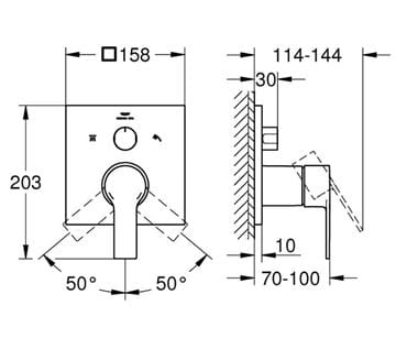 GROHE ALLURE sprchová podomietková batéria, pre 2 spotrebiče, brúsený warm sunset 29176DL1 Technický nákres