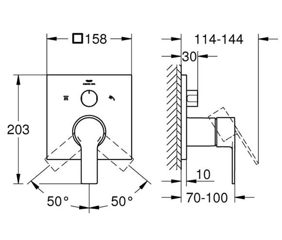 GROHE ALLURE sprchová podomietková batéria, pre 2 spotrebiče, brúsený warm sunset 29176DL1 Technický nákres
