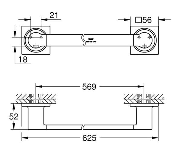 GROHE ALLURE držiak uterákov 600 mm, chróm 40341001 Technický nákres