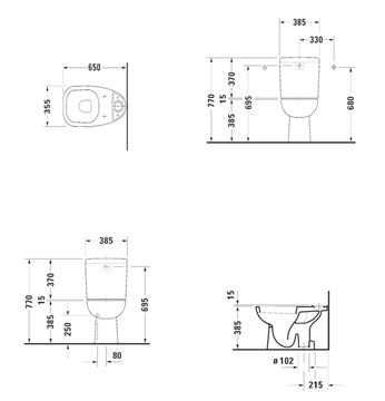 DURAVIT D-CODE WC kombi misa, spodný odpad 21110100002 Technický nákres