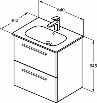 IDEAL STANDARD I.LIFE A umývadlo 64 cm, s otvorom pre batériu a prepadom T461901 Technický nákres