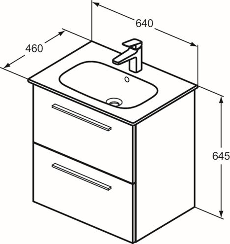 IDEAL STANDARD I.LIFE A umývadlo 64 cm, s otvorom pre batériu a prepadom T461901 Technický nákres