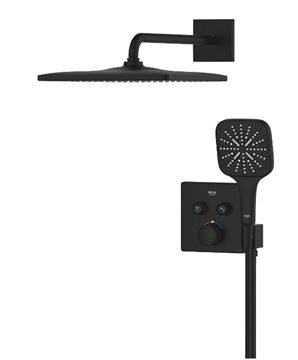 GROHE GROHTHERM SMARTCONTROL sprchový set s podomietkovou termostatickou batériou, horná sprcha, ručná sprcha s 3 prúdmi, hadica, držiak, Water Saving, phantom black 34865KF0 Obrázek - fotka