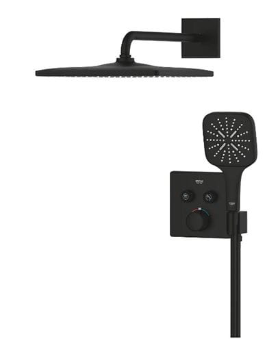 GROHE GROHTHERM SMARTCONTROL sprchový set s podomietkovou termostatickou batériou, horná sprcha, ručná sprcha s 3 prúdmi, hadica, držiak, Water Saving, phantom black 34865KF0 Obrázek - fotka