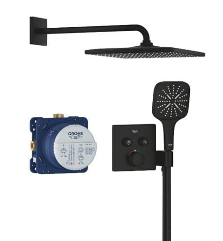 GROHE GROHTHERM SMARTCONTROL sprchový set s podomietkovou termostatickou batériou, horná sprcha, ručná sprcha s 3 prúdmi, hadica, držiak, Water Saving, phantom black 34865KF0 Obrázek - Hlavní obrázek