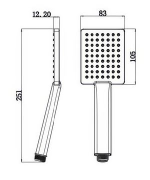 HERZ SQ ručná sprcha 105x105 mm, chróm UH12040 Technický nákres