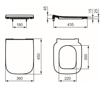 IDEAL STANDARD I.LIFE A WC sedadlo Ultra Slim, biela T481201 Technický nákres