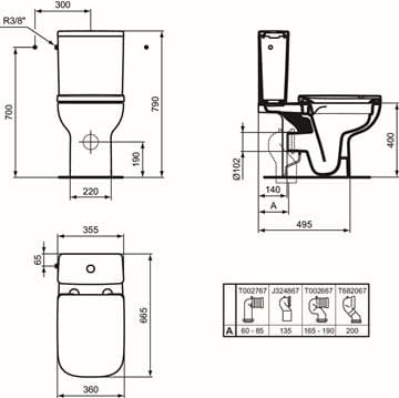 IDEAL STANDARD I. LIFE A WC kombi misa, Rimless, vario odpad T472101 Technický nákres