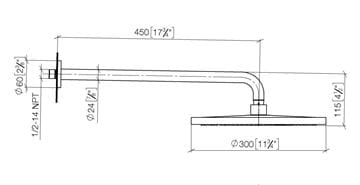 DORNBRACHT TARA horná sprcha pr. 300 mm, s ramenom, matná čierna 28 679 970-33 Technický nákres