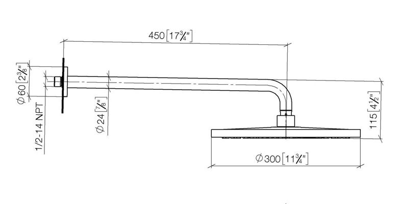DORNBRACHT TARA horná sprcha pr. 300 mm, s ramenom, matná čierna 28 679 970-33 Technický nákres