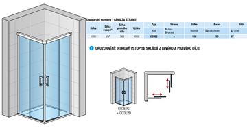CONCEPT 300 STYLE sprchové dvere 100x200 cm, posuvné, ľavé, aluchróm/číre sklo CO3E2 G 100 50 07 Technický nákres