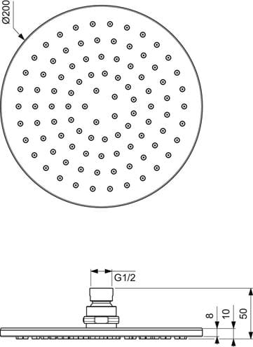 IDEAL STANDARD IDEALRAIN horná sprcha pr. 200 mm, chróm B9442AA Technický nákres