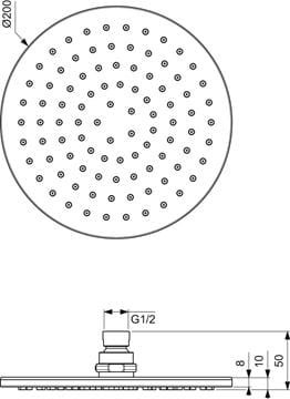 IDEAL STANDARD IDEALRAIN horná sprcha pr. 200 mm, chróm B9442AA Technický nákres