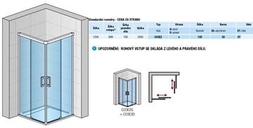 CONCEPT 300 STYLE sprchové dvere 120x200 cm, posuvné, pravé, aluchróm/číre sklo CO3E2 D 120 50 07 Technický nákres