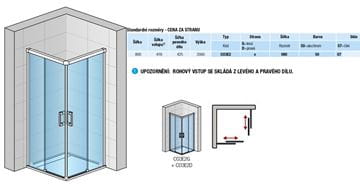 CONCEPT 300 STYLE sprchové dvere 80x200 cm, posuvné, pravé, aluchróm/číre sklo CO3E2 D 080 50 07 Technický nákres
