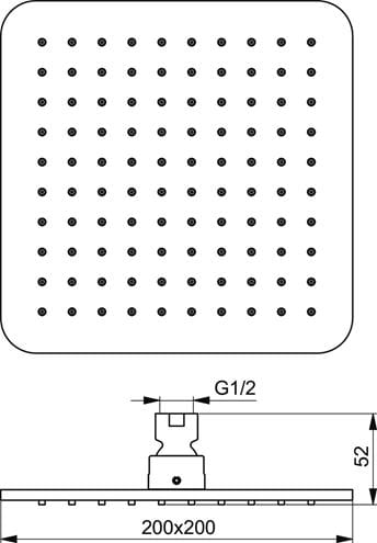 IDEAL STANDARD IDEALRAIN CUBE horná sprcha 200x200 mm, chróm B0024AA Technický nákres