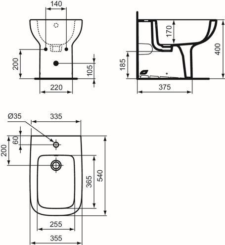 IDEAL STANDARD I.LIFE A stacionárny bidet T472001 Technický nákres