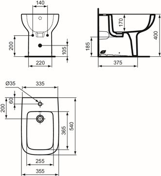 IDEAL STANDARD I.LIFE A stacionárny bidet T472001 Technický nákres
