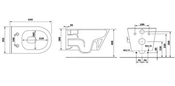 EDEN AYVA sprchovacie WC so sedátkom, Rimless 100315 Technický nákres