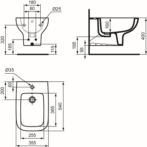 IDEAL ŠTANDARD I.LIFE A závesný bidet T471801 Technický nákres