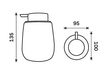 NIMCO TABO dávkovač tekutého mydla 425 ml, keramika, svetlo šedá TA 3131-04 Technický nákres