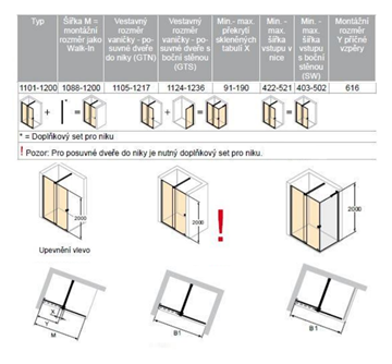 CONCEPT INTENSA sprchové dvere 120x200 cm, posuvné, ľavé, strieborná pololesklá/sklo číre XT2103.069.322.881 Technický nákres