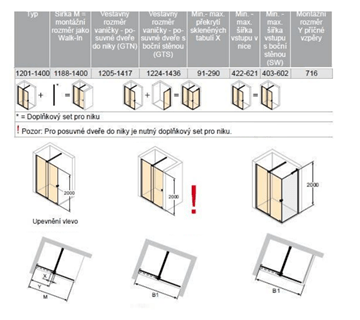 CONCEPT INTENSA sprchové dvere 140x200 cm, posuvné, ľavé, čierna / sklo číre XT2104.123.322.881 Technický nákres
