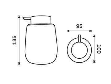 NIMCO TABO dávkovač tekutého mydla 425 ml, keramika, tmavo šedá TA 3131-08 Technický nákres