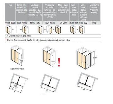 CONCEPT INTENSA sprchové dvere 180x200 cm, posuvné, ľavé, čierna / sklo číre XT2106.123.322.881 Technický nákres