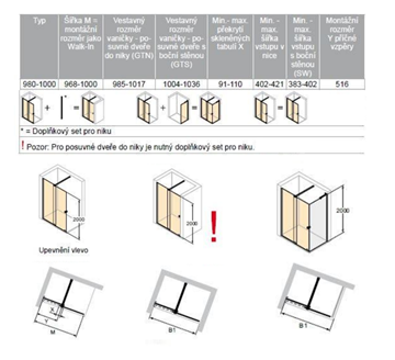 CONCEPT INTENSA sprchové dvere 100x200 cm, posuvné, ľavé, strieborná pololesklá/sklo číre XT2101.069.322.881 Technický nákres