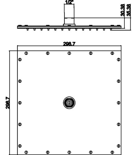 NOVASERVIS horná sprcha 298,7x298,7 mm, chróm RUPV/246,0 Technický nákres