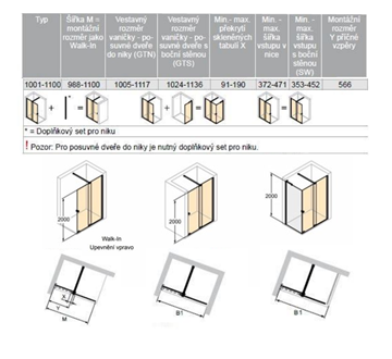 CONCEPT INTENSA sprchové dvere 110x200 cm, posuvné, pravé, čierna / sklo číre XT2202.123.322.881 Technický nákres