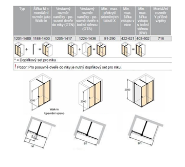 CONCEPT INTENSA sprchové dvere 140x200 cm, posuvné, pravé, čierna / sklo číre XT2204.123.322.881 Technický nákres