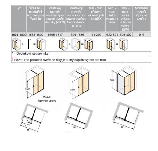 CONCEPT INTENSA sprchové dvere 180x200 cm, posuvné, pravé, čierna / sklo číre XT2206.123.322.881 Technický nákres