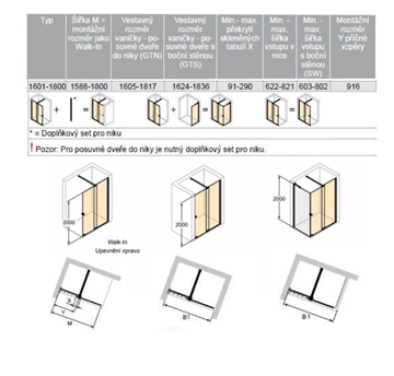 CONCEPT INTENSA sprchové dvere 110x200 cm, posuvné, pravé, strieborná pololesklá/sklo číre XT2206.069.322.881 Technický nákres