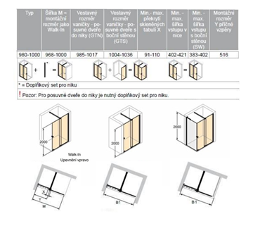 CONCEPT INTENSA sprchové dvere 100x200 cm, posuvné, pravé, strieborná pololesklá/sklo číre XT2201.069.322.881 Technický nákres