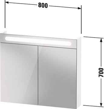 DURAVIT NO.1 zrkadlová skrinka 80x70x14,8 cm, osvetlenie, s vypínačom a el. zásuvkou, drevotrieska, matná biela N17921000000000 Technický nákres